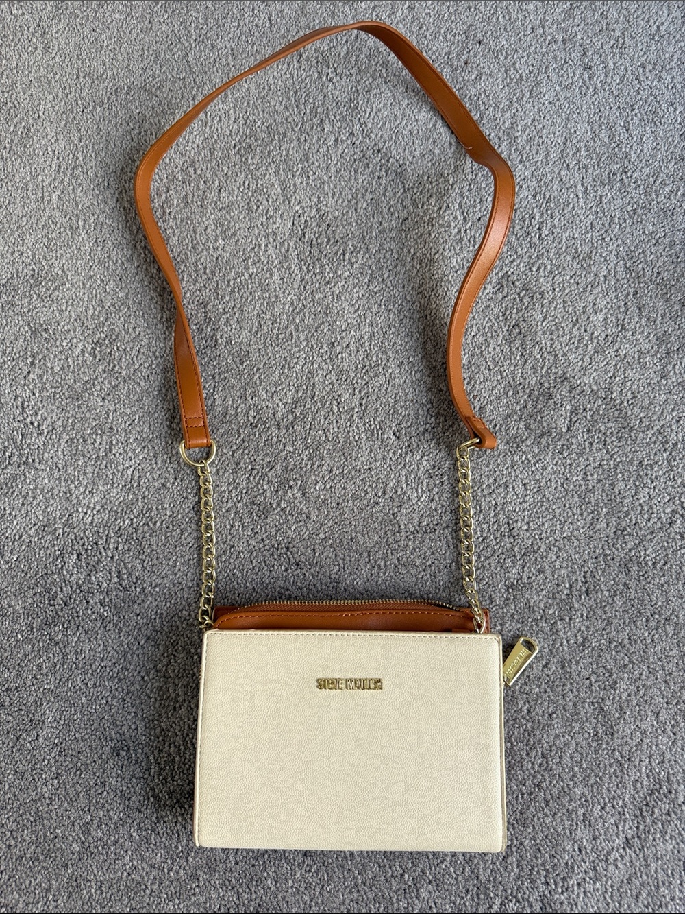 Steve Madden Cream and Tan Crossbody with Gold Chain Strap